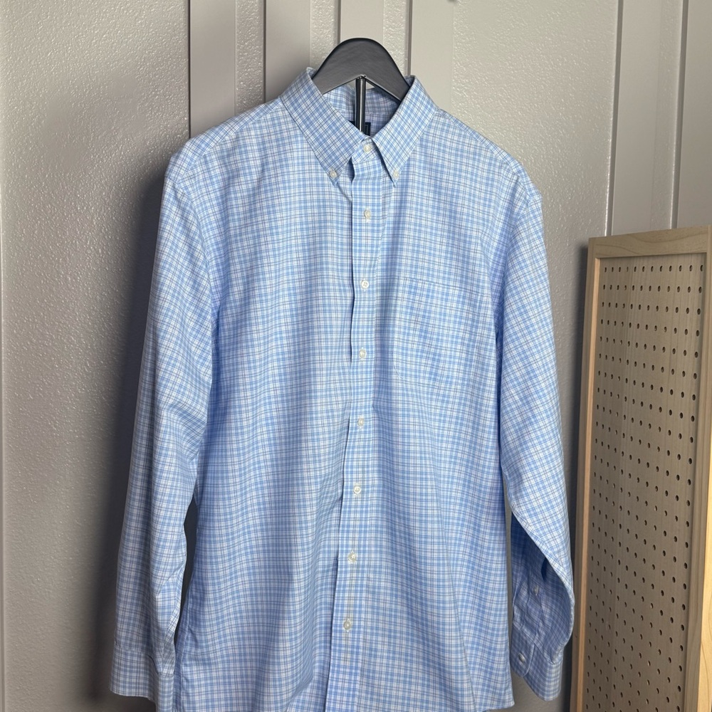 Jos A‎ Bank Traveler Blue Plaid Shirt 17 35 Tailored Fit Cotton - Picture 2 of 8